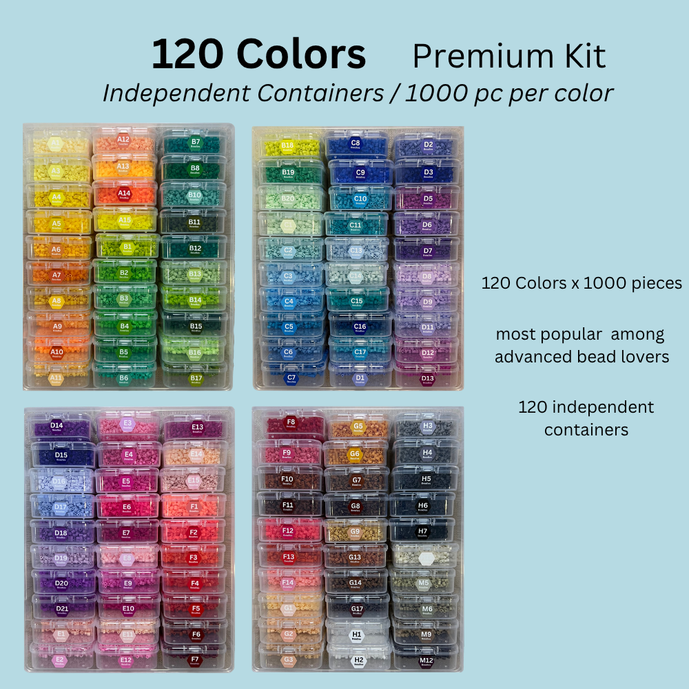 120 Farben Bügelperlen Premium-Set – 1000 Perlen pro Farbe mit Einzelbehältern