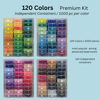 120 Farben Bügelperlen Premium-Set – 1000 Perlen pro Farbe mit Einzelbehältern








