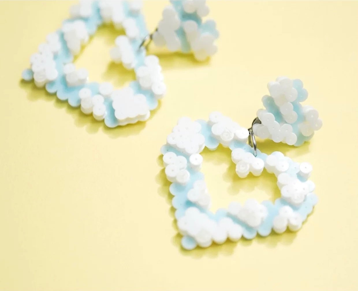 ☁️ Blue Sky and Cloud Perler Bead Heart Earrings 💙 - Omamori Shop