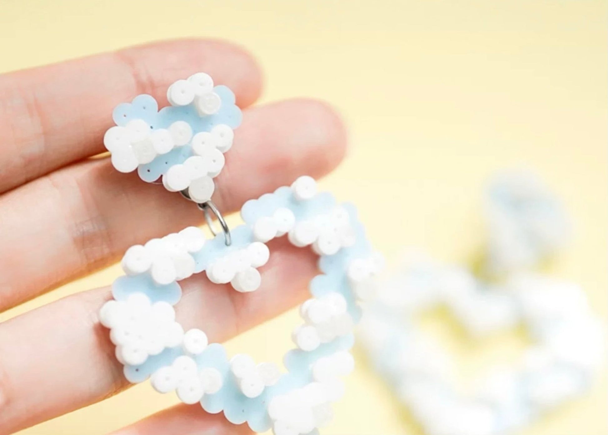 ☁️ Blue Sky and Cloud Perler Bead Heart Earrings 💙 - Omamori Shop