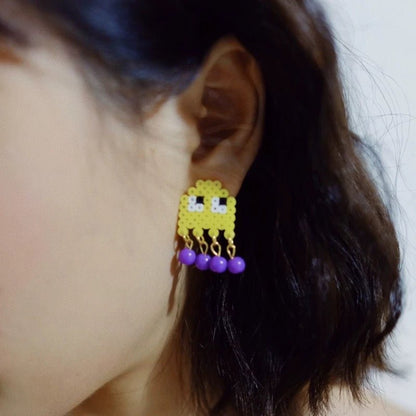 🎮 Handmade Color - Block Beaded Pac - Man Stud Earrings 🌈 - Omamori Shop