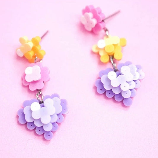 🌸 Perler Bead Pixel - Style Flower and Heart Earrings 💖 - Omamori Shop