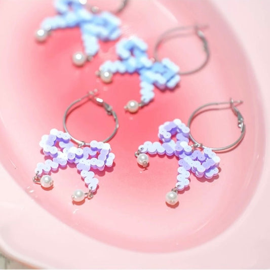 🎀 Pixel - Style Perler Bead Bow Earrings 🎀 - Omamori Shop