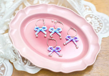 🎀 Pixel - Style Perler Bead Bow Earrings 🎀 - Omamori Shop