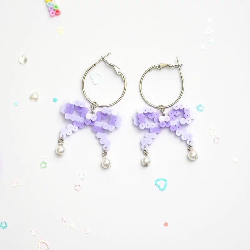 🎀 Pixel - Style Perler Bead Bow Earrings 🎀 - Omamori Shop