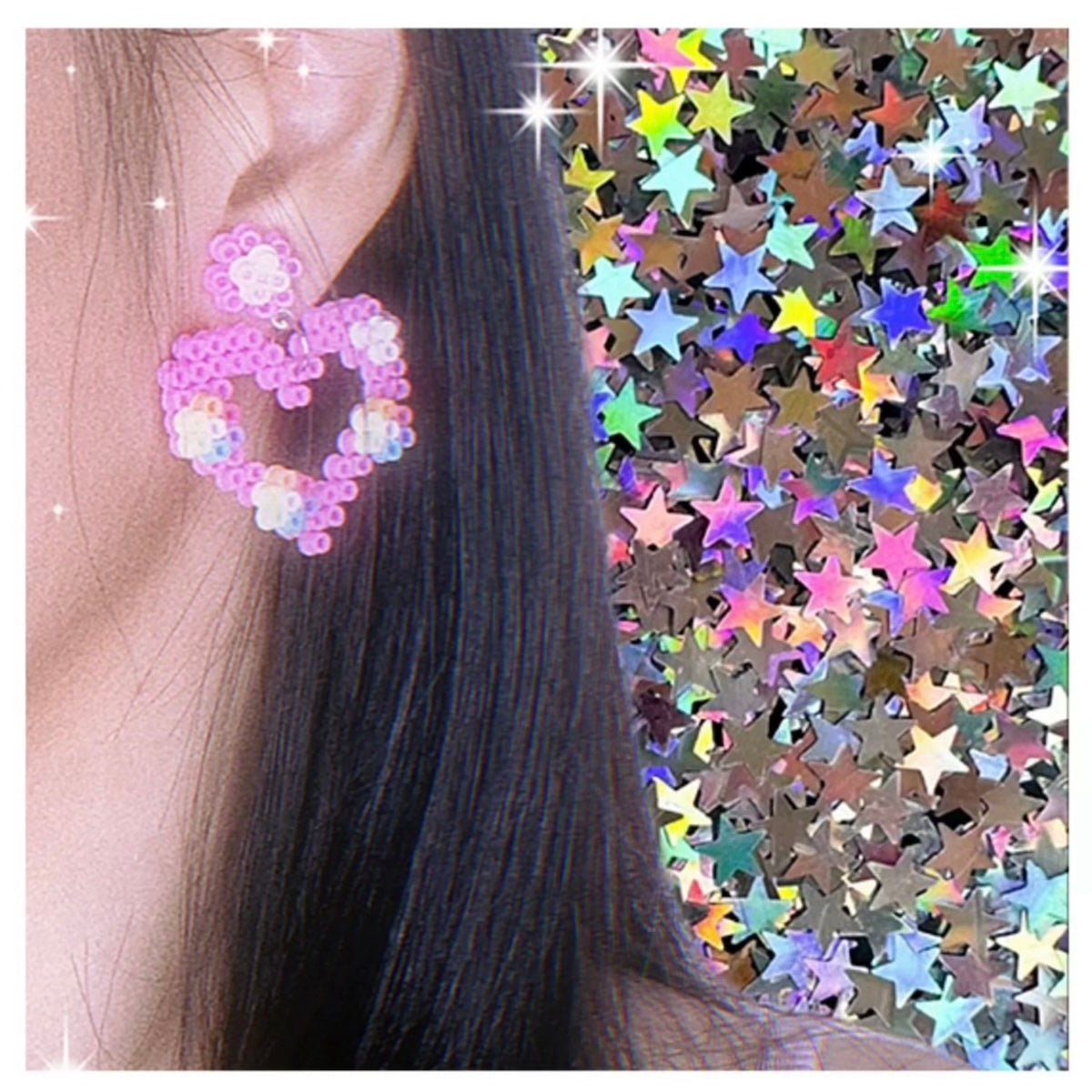 🎀 Pixel - Style Pink Perler Bead Earrings 💖 - Omamori Shop