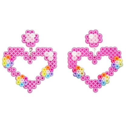 🎀 Pixel - Style Pink Perler Bead Earrings 💖 - Omamori Shop