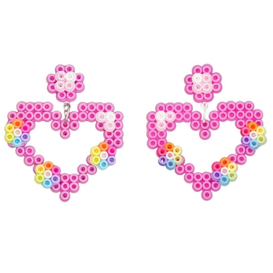 🎀 Pixel - Style Pink Perler Bead Earrings 💖 - Omamori Shop