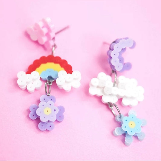 🌈 Rainbow Cloud Perler Bead Stud Earrings ☁️