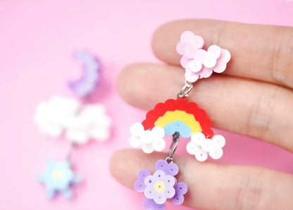 🌈 Rainbow Cloud Perler Bead Stud Earrings ☁️