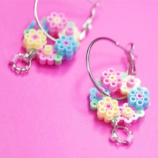 🌸 Pixel-Style Flower Wreath Perler Bead Earrings 🌸